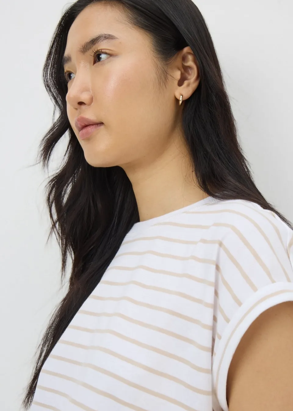 T-Shirts>Papaya White Stripe Short Sleeve T-Shirt