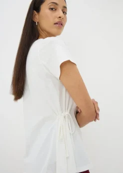 T-Shirts>Papaya White Tie Side T-Shirt