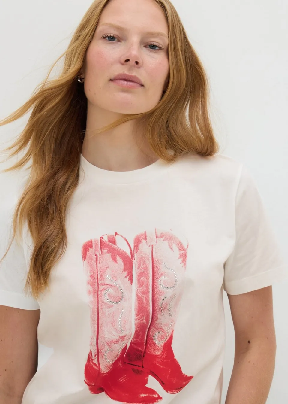 T-Shirts>Papaya White Western Boots T-Shirt