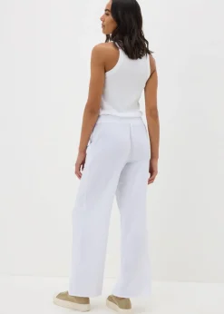 Trousers>Papaya White Wide Leg Drawstring Trousers