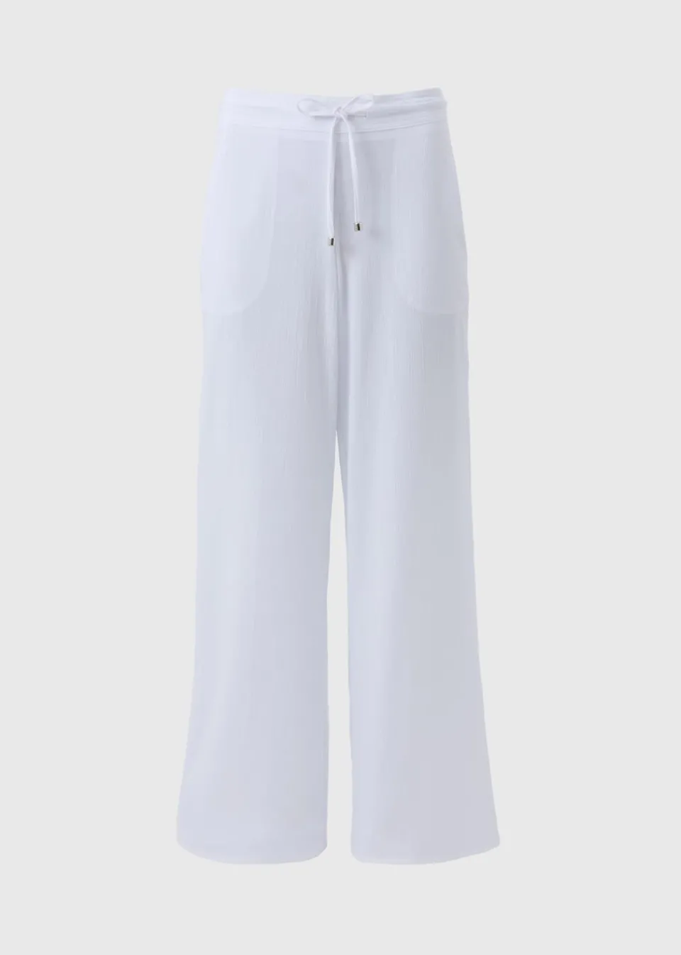 Trousers>Papaya White Wide Leg Drawstring Trousers
