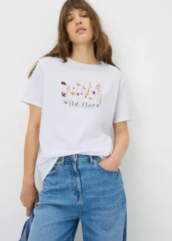 T-Shirts>Papaya White Wild Flora T-Shirt
