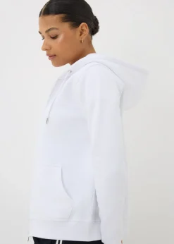 Tops>Papaya Classic White Zip Up Hoodie