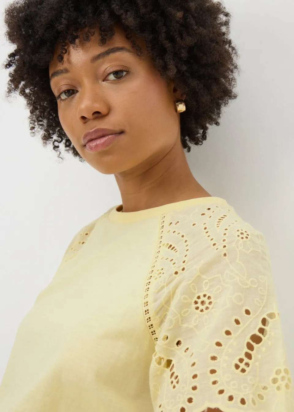 T-Shirts>Papaya Broderie Raglan Sleeve T-Shirt Yellow