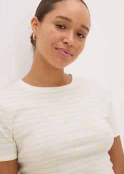 T-Shirts>Papaya Yellow Fitted Stripe T-Shirt