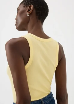 Tops>Papaya Ribbed High Neck Vest Top Yellow