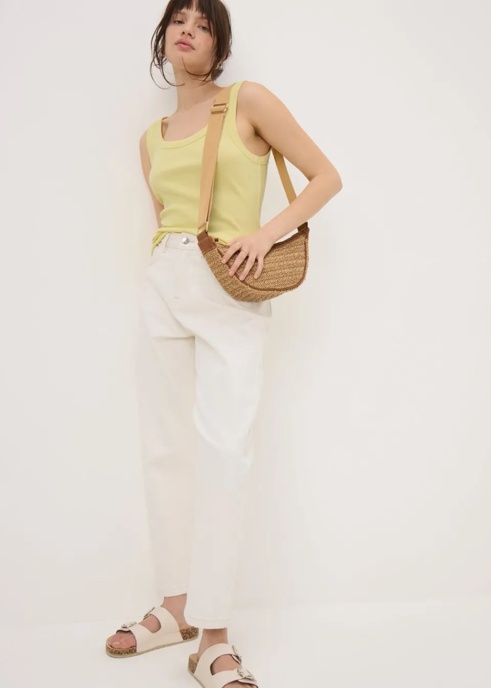 Tops>Papaya Yellow Ribbed Scoop Neck Vest Top