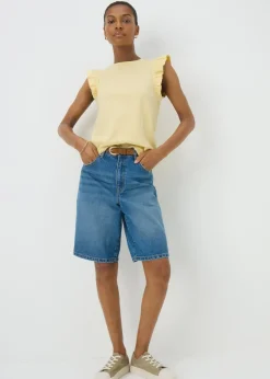 T-Shirts>Papaya Yellow Ruffle Sleeve T-Shirt