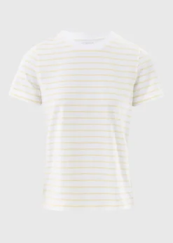 T-Shirts>Papaya Yellow Stripe Crew Neck Top