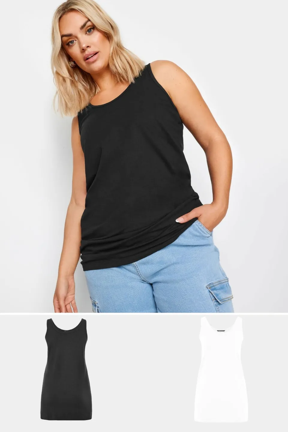 Tops>YOURS 2 Pack Curve Black & White Longline Vest Tops