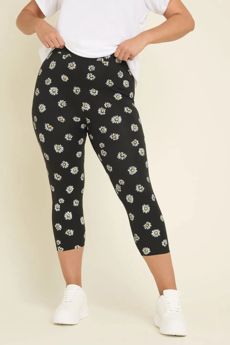 Leggings>YOURS 2 Pack Curve Black Daisy Print Cropped Leggings