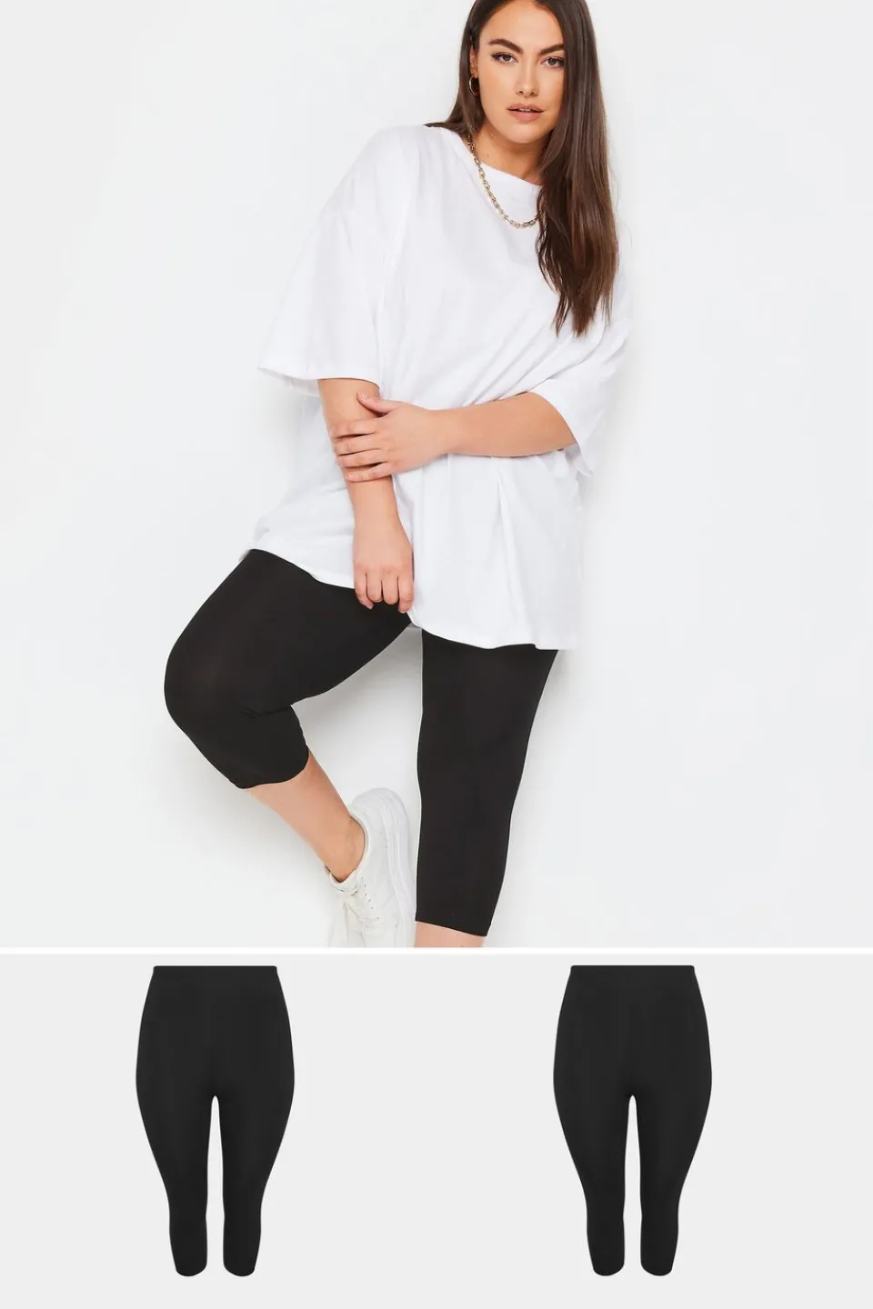Loungewear>YOURS 2 Pack Curve Black Stretch Cropped Leggings