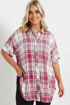 Blouses & Shirts>YOURS Curve Berry Red Check Print Shirt