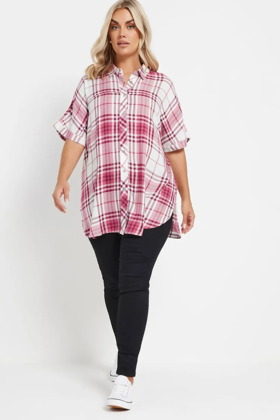 Blouses & Shirts>YOURS Curve Berry Red Check Print Shirt