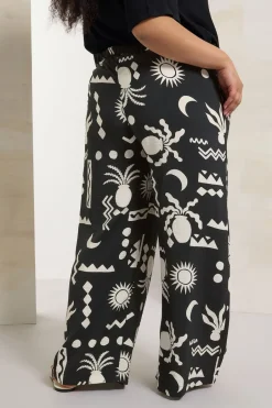 Trousers>YOURS Curve Black Abstract Print Twill Wide Leg Trousers
