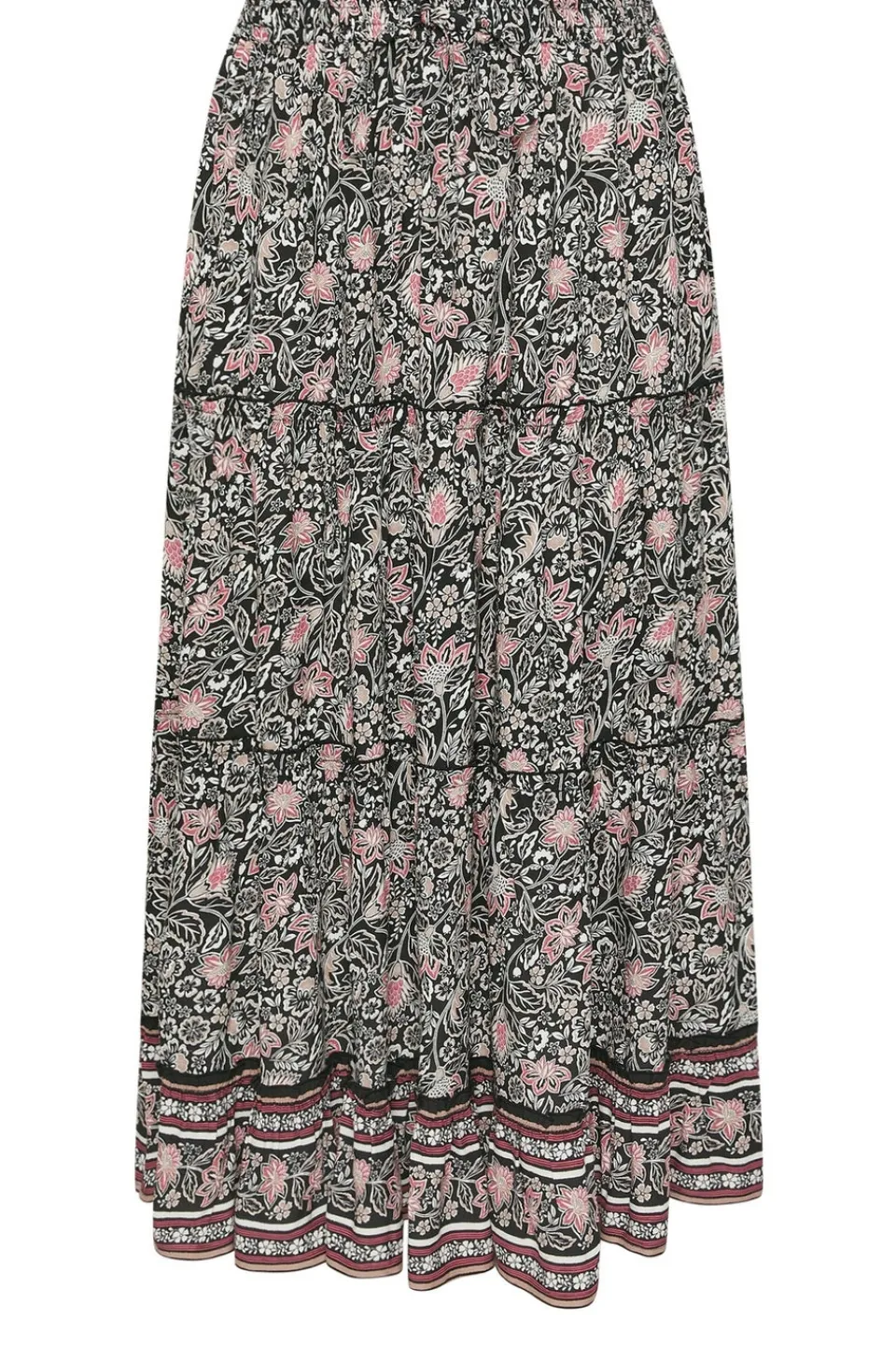 Skirts>YOURS Curve Black & White Floral Print Tiered Maxi Skirt