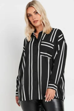 Tops>YOURS Curve Black & White Stripe Print Oversized Shirt