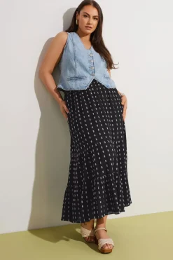 Skirts>YOURS Curve Black & White Dobby Tiered Maxi Skirt