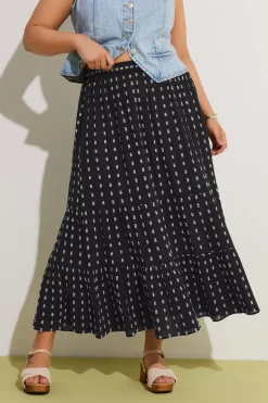 Skirts>YOURS Curve Black & White Dobby Tiered Maxi Skirt