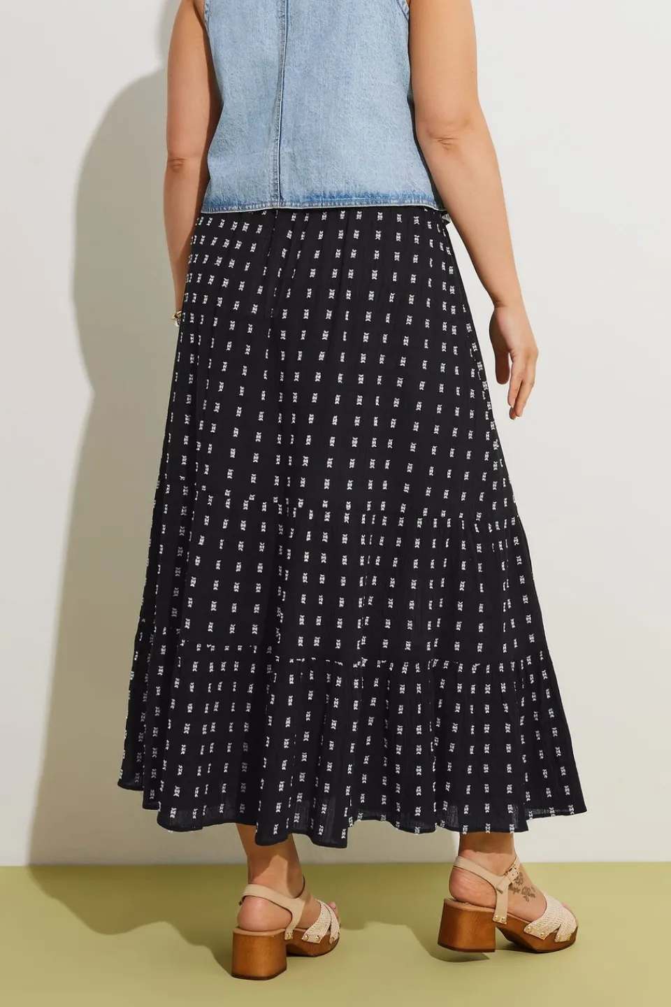 Skirts>YOURS Curve Black & White Dobby Tiered Maxi Skirt