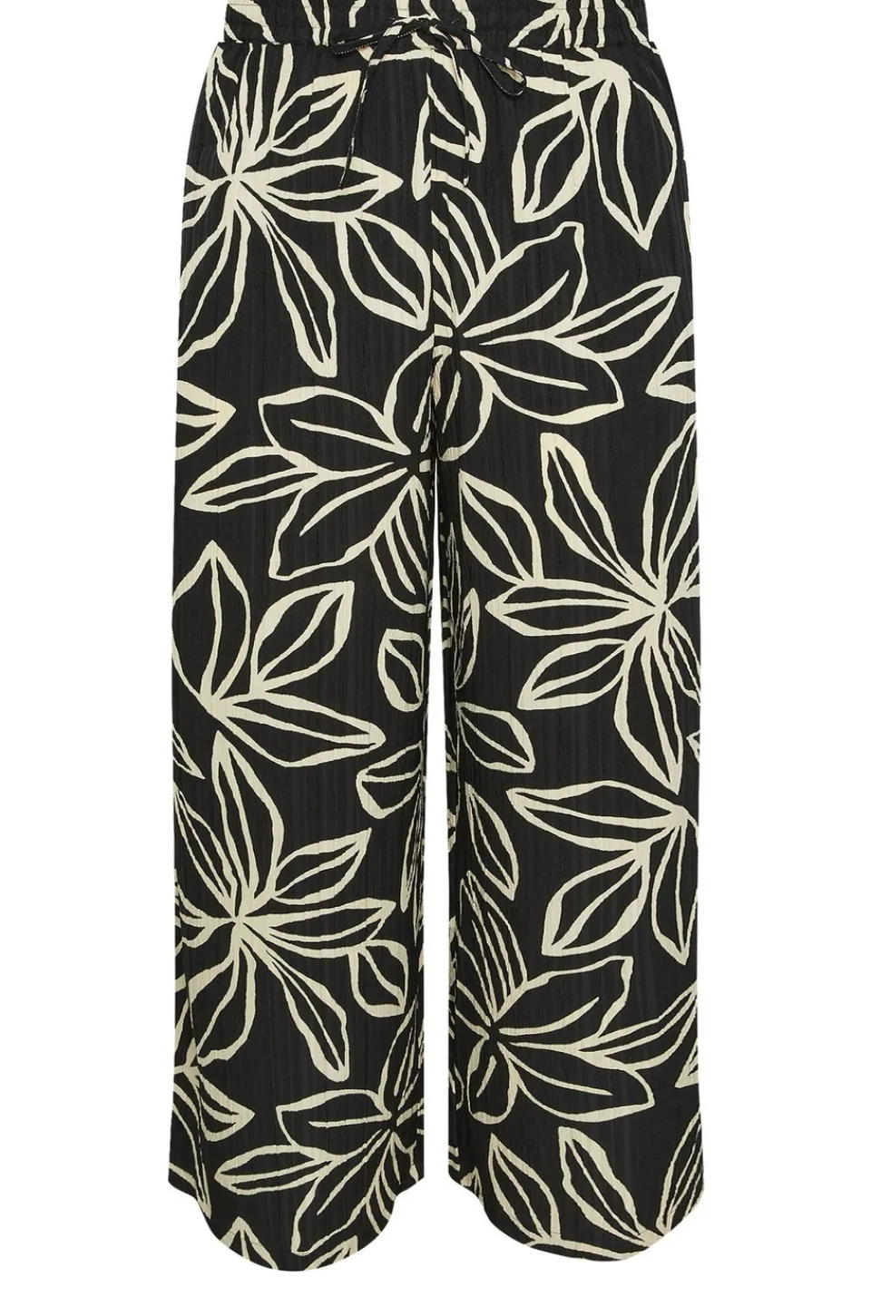 Trousers>YOURS Curve Black & White Floral Print Textured Wide Leg Trousers