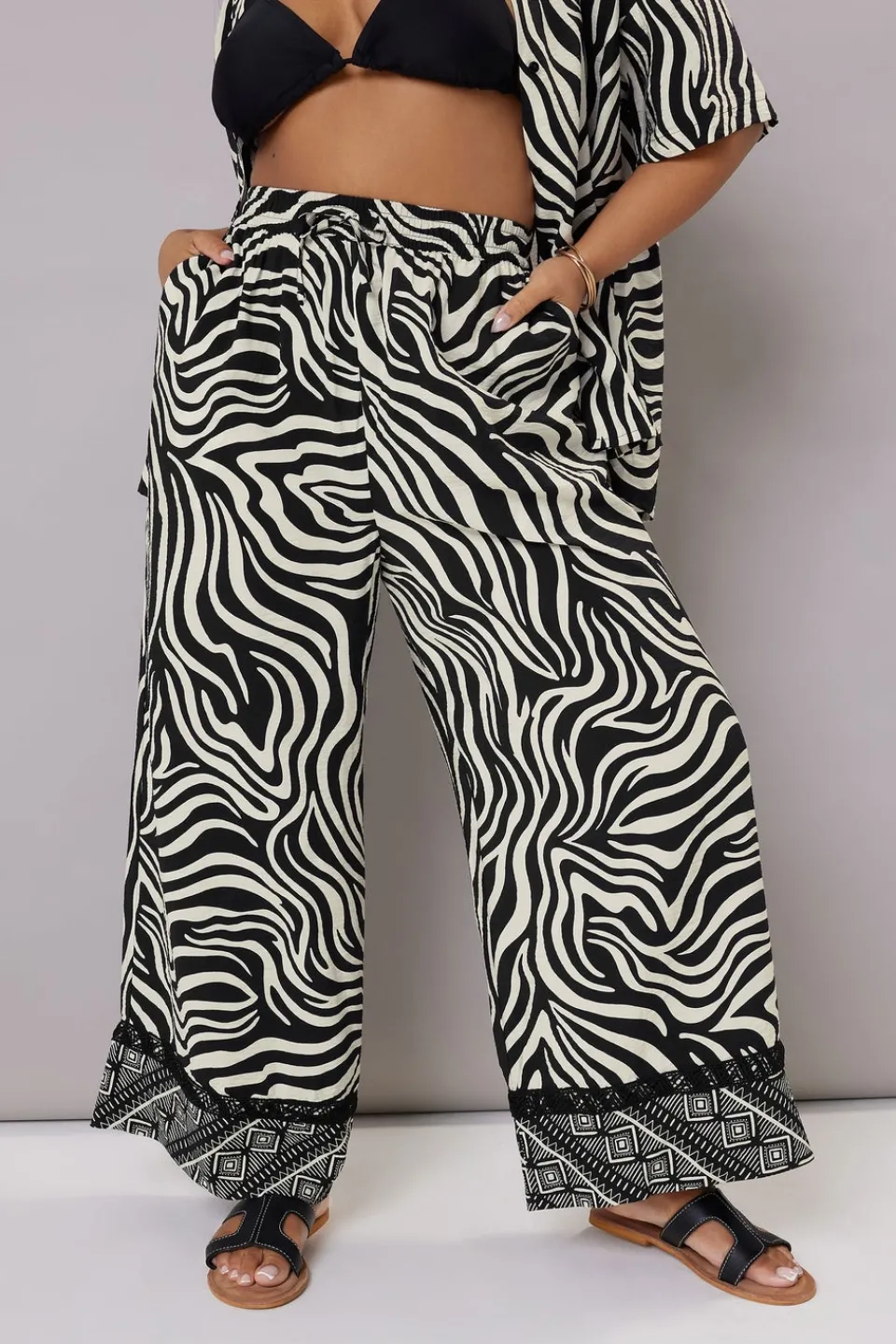 Trousers>YOURS Curve Black & White Zebra Wide Leg Trousers