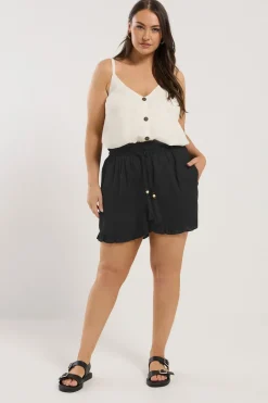 Shorts>YOURS Curve Black Beaded Frill Hem Shorts