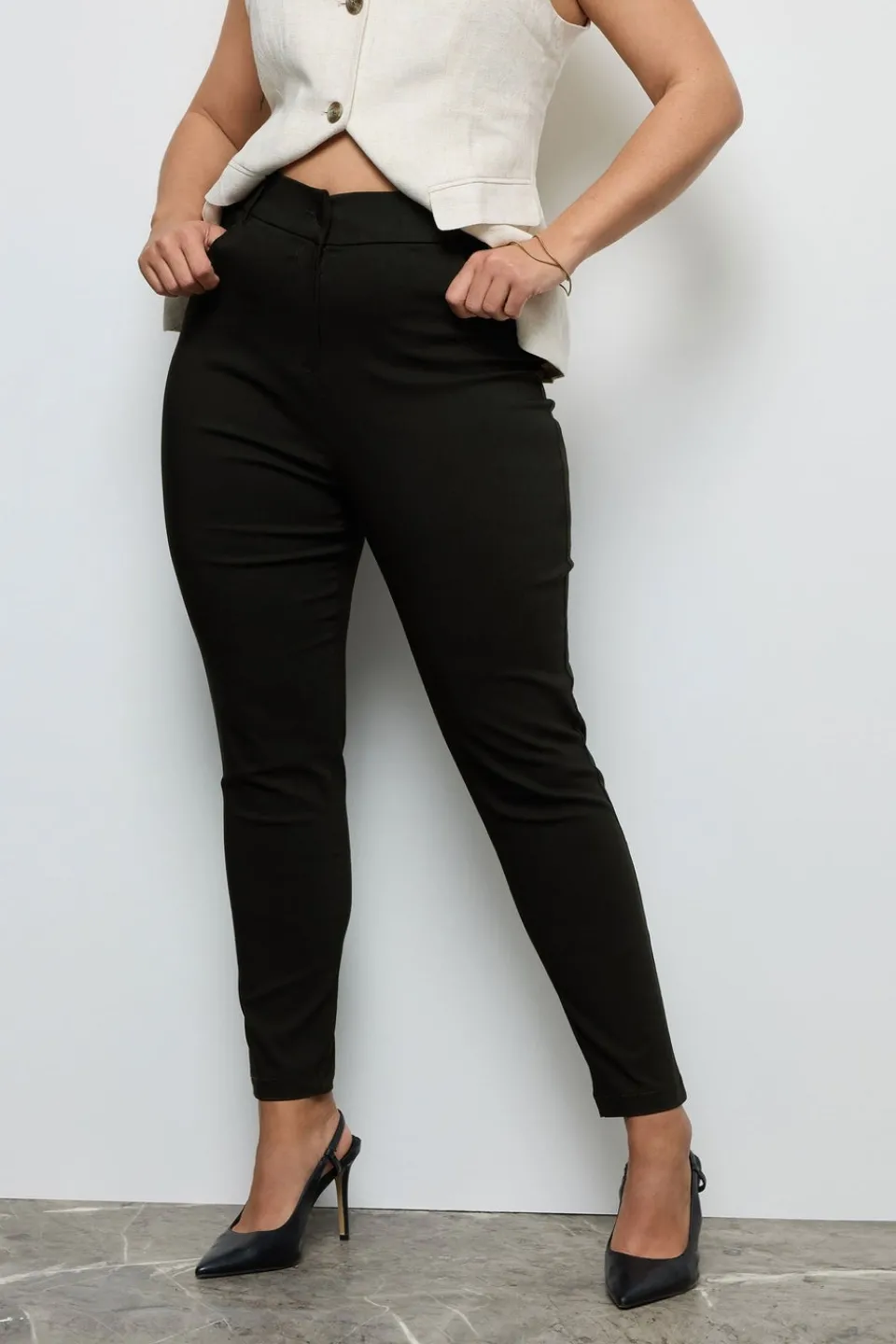 Trousers>YOURS Curve Black Bengaline Slim Leg Stretch Trousers