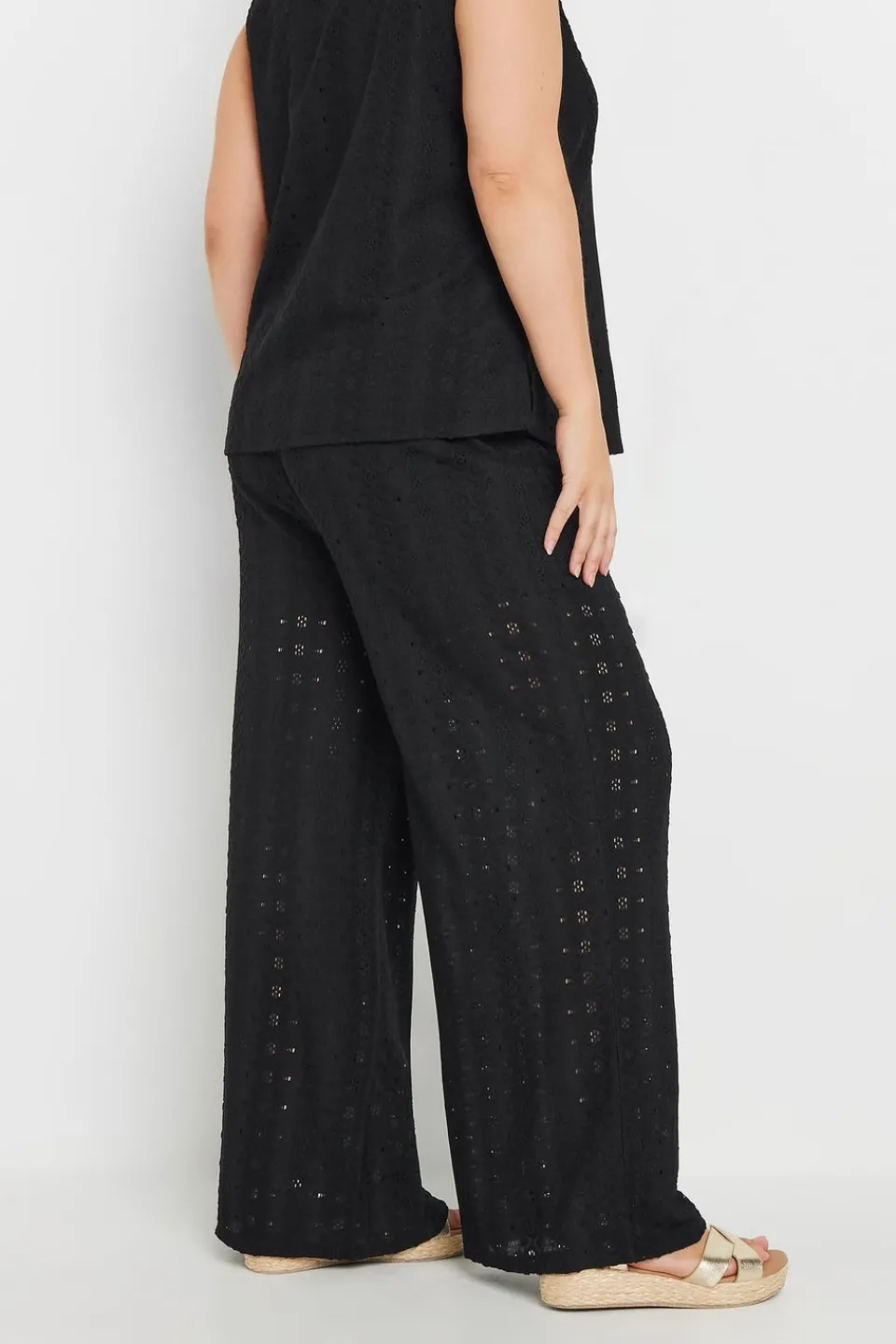 Trousers>YOURS Curve Black Broderie Anglaise Wide Leg Trousers