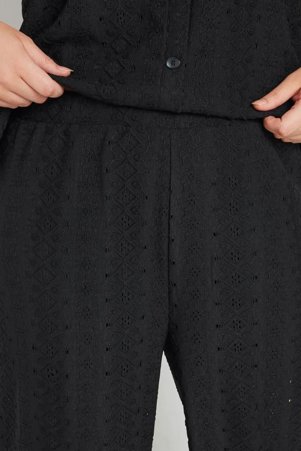 Trousers>YOURS Curve Black Broderie Anglaise Wide Leg Trousers