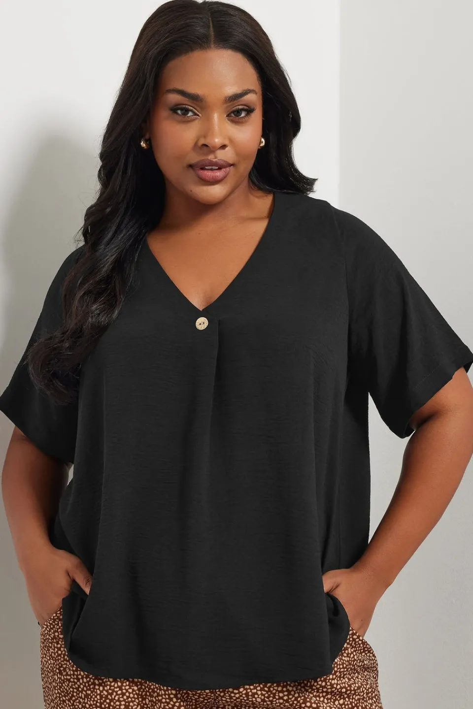 Blouses & Shirts>YOURS Curve Black Button Detail Blouse