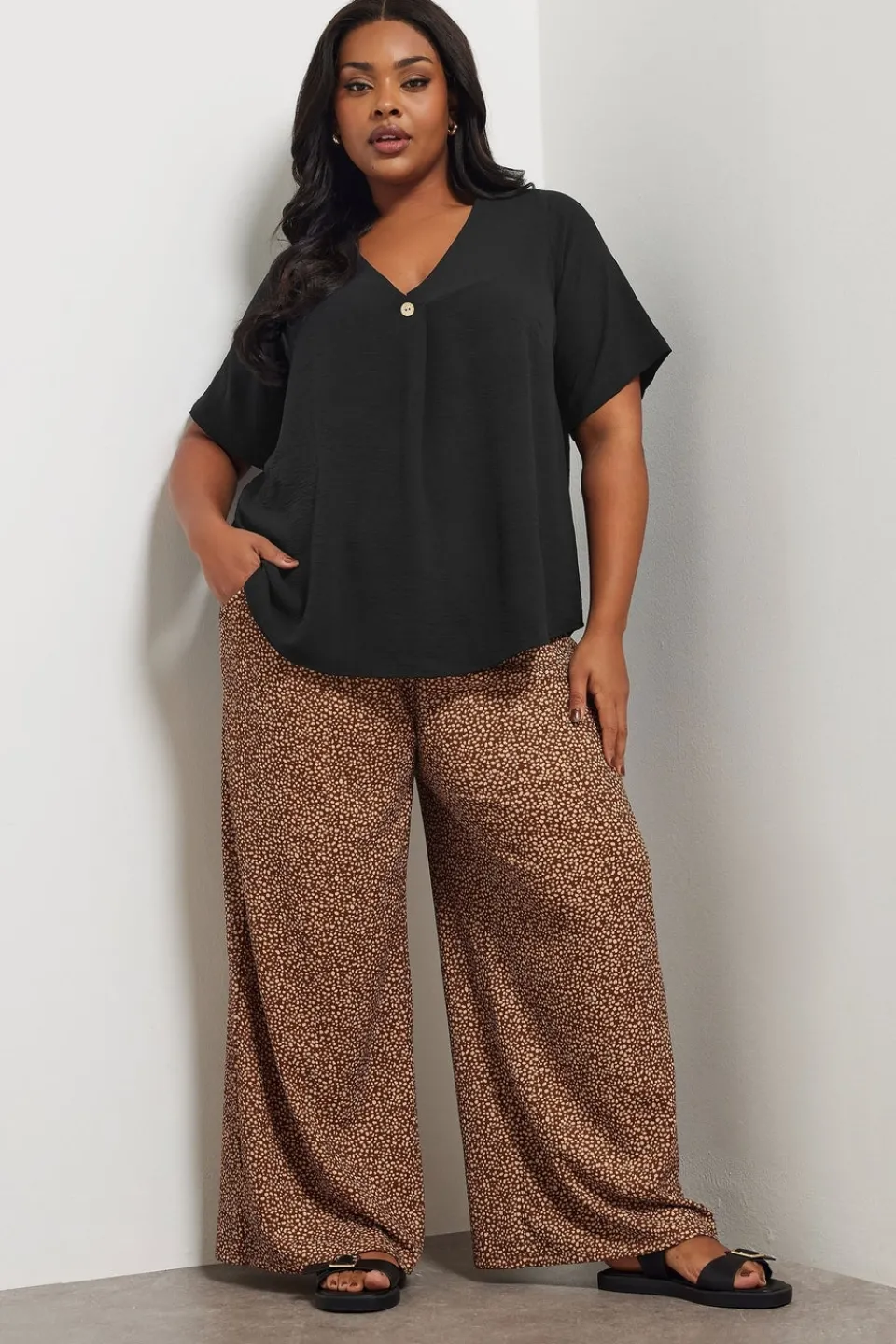 Blouses & Shirts>YOURS Curve Black Button Detail Blouse