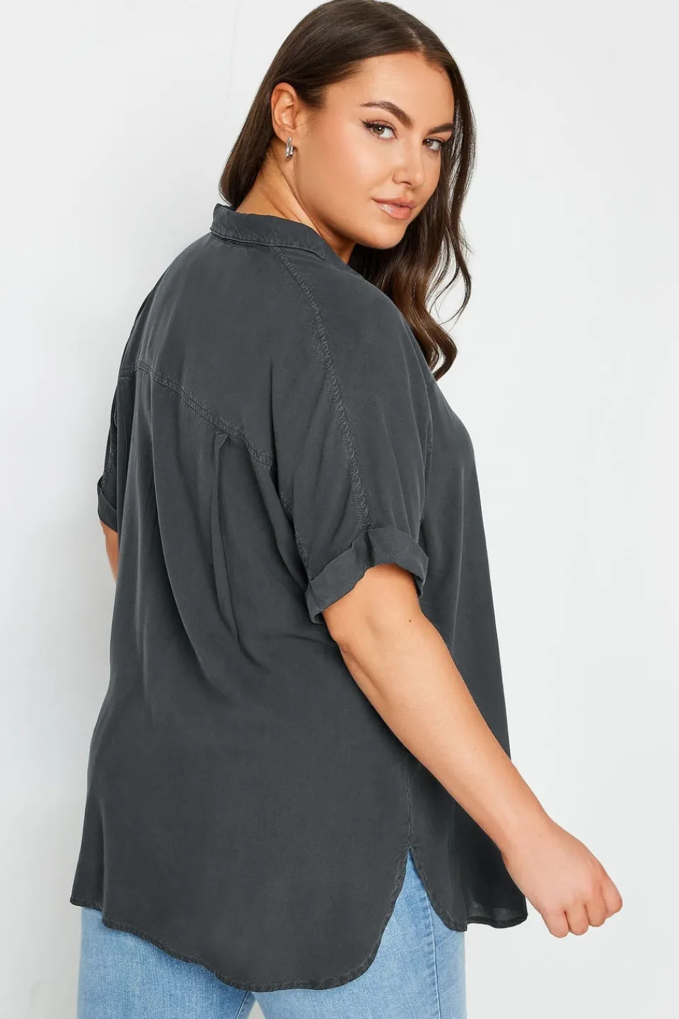 Tops>YOURS Curve Black Chambray Shirt