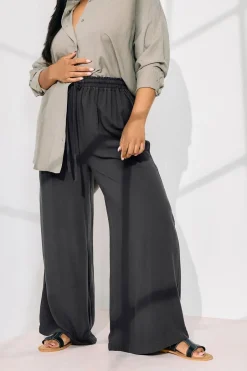 Trousers>YOURS Curve Black Chambray Tie Front Wide Leg Trousers