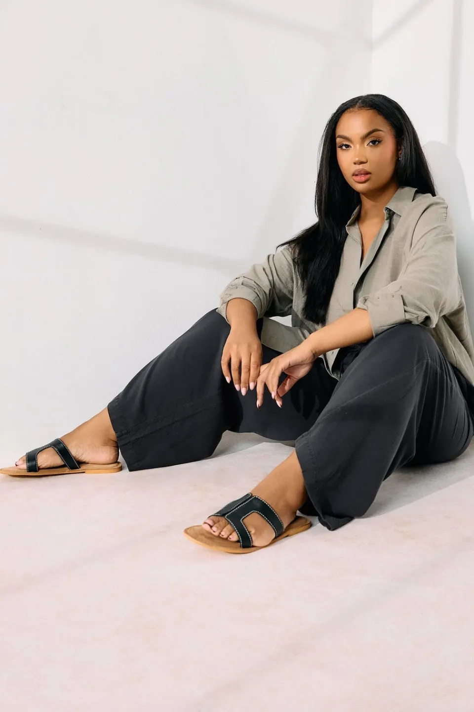 Trousers>YOURS Curve Black Chambray Tie Front Wide Leg Trousers