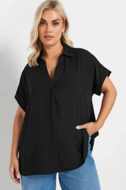 Tops>YOURS Curve Black Collared Pleat Front Blouse