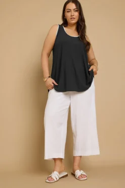 Tops>YOURS Curve Black Contrast Blanket Stitch Ribbed Vest Top