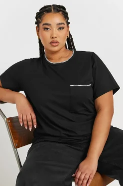 T-Shirts>YOURS Curve Black Contrast Stitch Pocket Heavyweight T Shirt