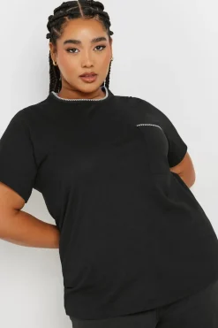 T-Shirts>YOURS Curve Black Contrast Stitch Pocket Heavyweight T Shirt