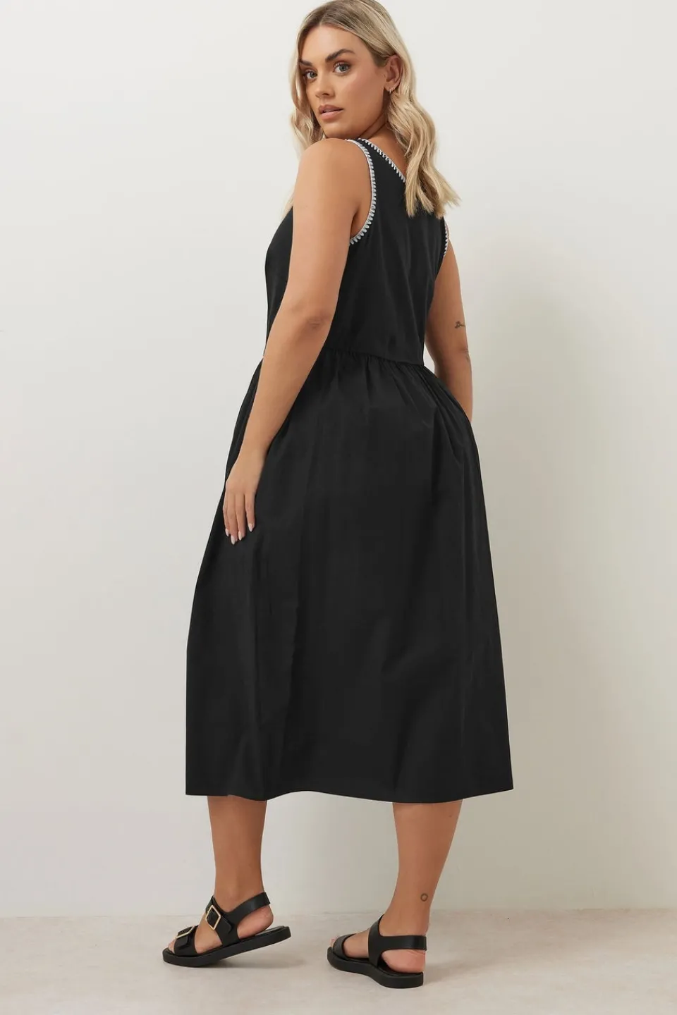 Dresses>YOURS Curve Black Contrast Blanket Stitch Midi Dress