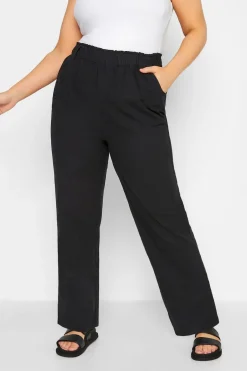 Trousers>YOURS Curve Black Cool Cotton Wide Leg Trousers