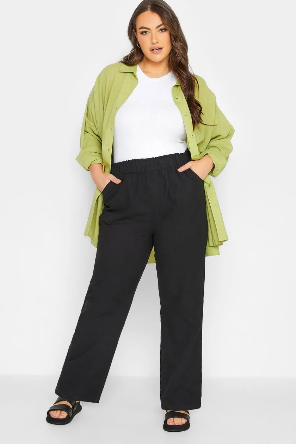 Trousers>YOURS Curve Black Cool Cotton Wide Leg Trousers