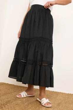 Skirts>YOURS Curve Black Cotton Tiered Maxi Skirt