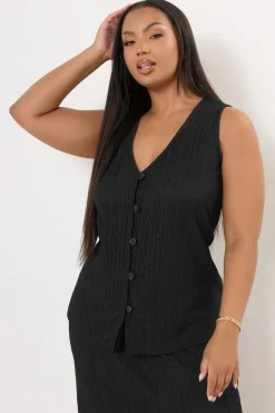 Tops>YOURS Curve Crinkle Plisse Waistcoat Black