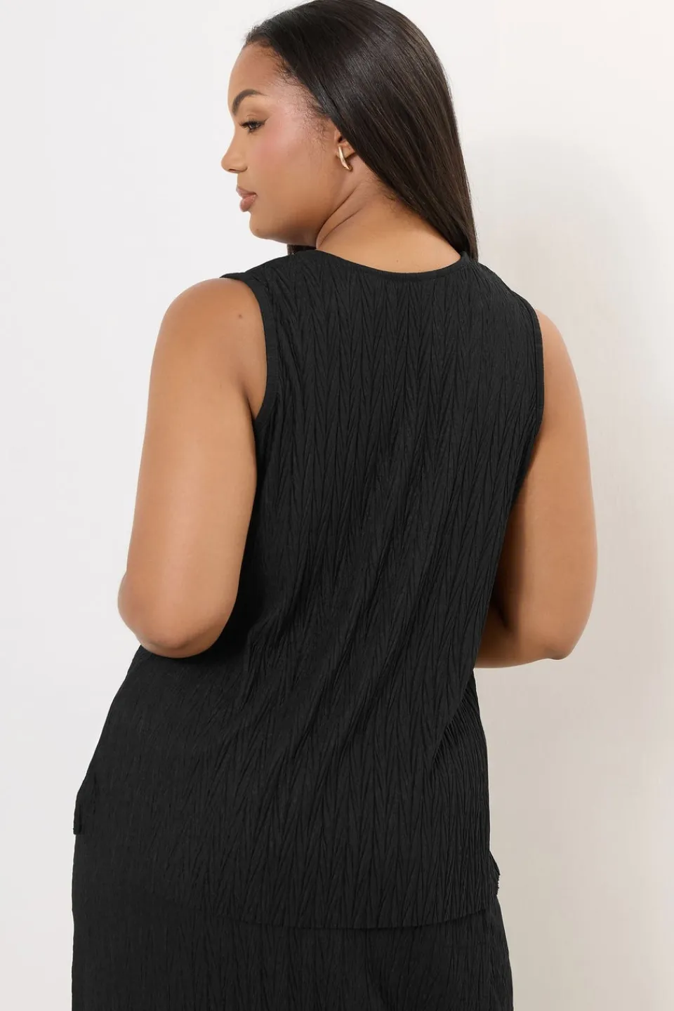 Tops>YOURS Curve Crinkle Plisse Waistcoat Black