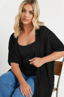 Tops>YOURS Curve Black Crochet Short Sleeve Cardigan