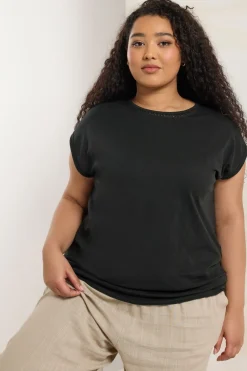 T-Shirts>YOURS Curve Black Crochet Trim Detail T-Shirt