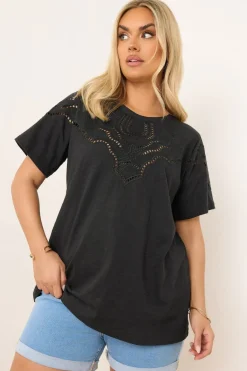 T-Shirts>YOURS Curve Black Crochet Trim T-Shirt