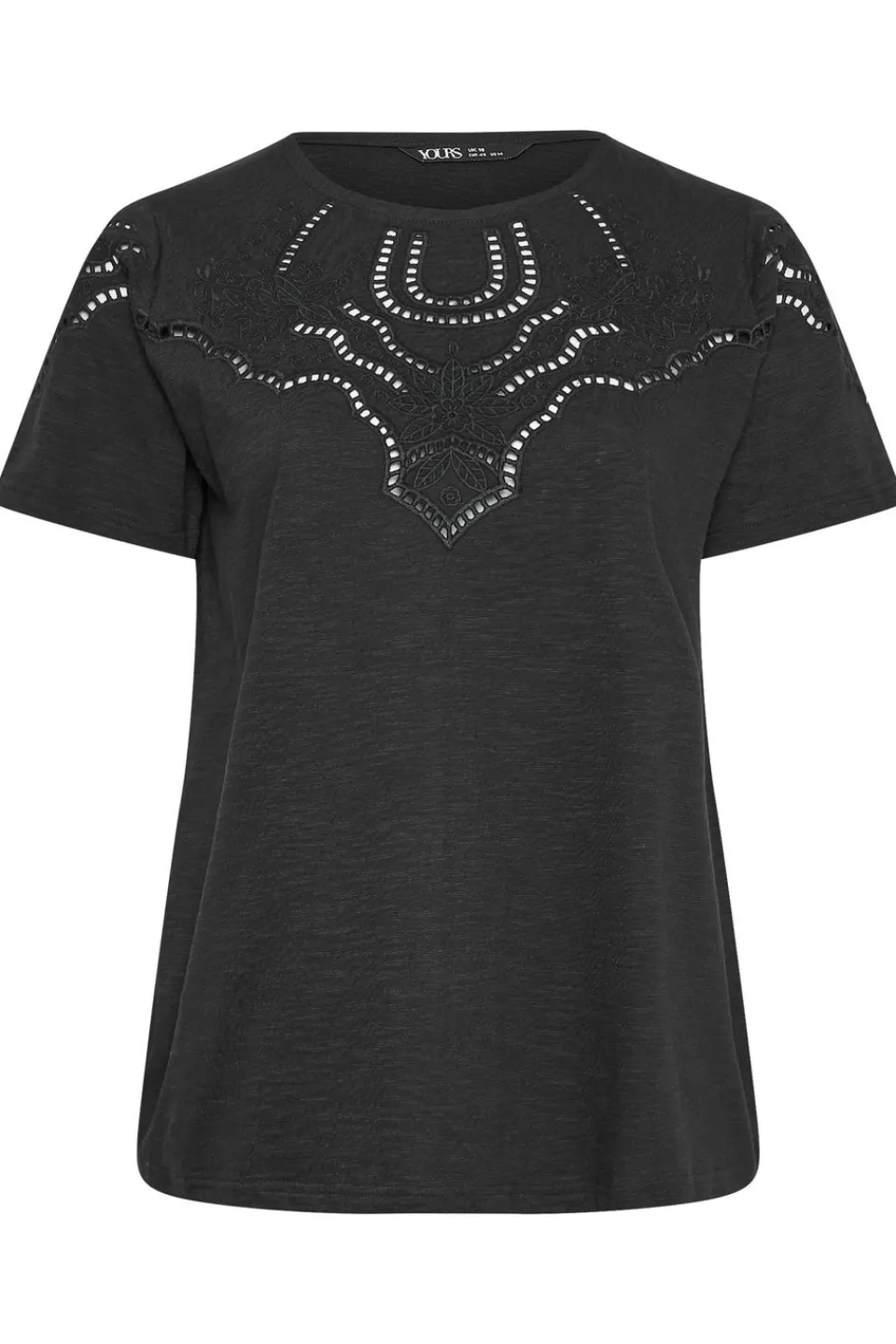 T-Shirts>YOURS Curve Black Crochet Trim T-Shirt