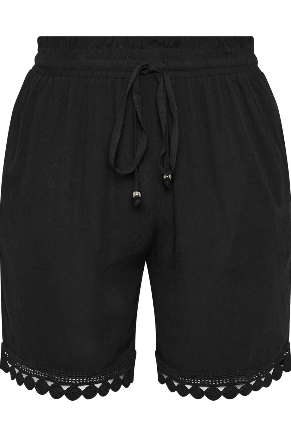 Shorts>YOURS Curve Black Crochet Trim Crinkle Shorts